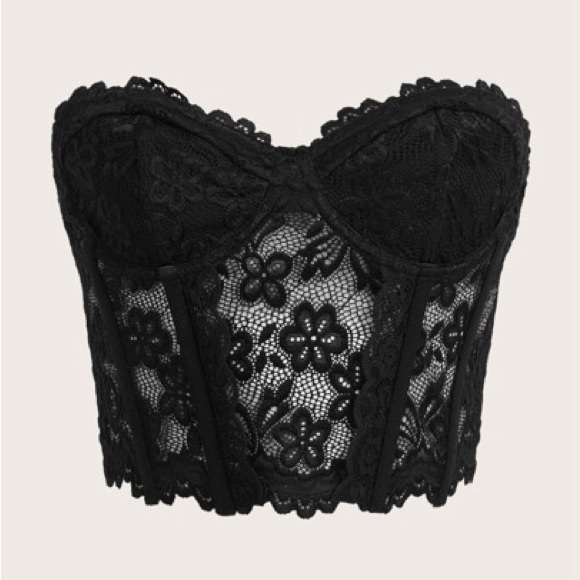 Tops - Sexy Black Strapless Lace Bustier Top